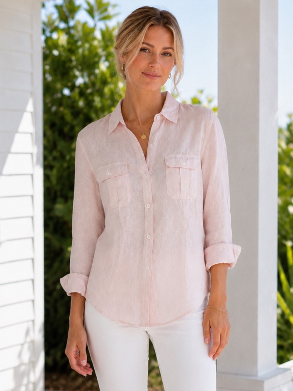 Saks Fifth Avenue Linen Button Down Shirt Blush Pink L